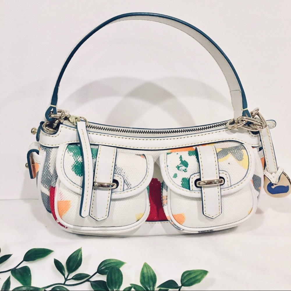 Dooney & Bourke White Denim Splattered Painted Bag